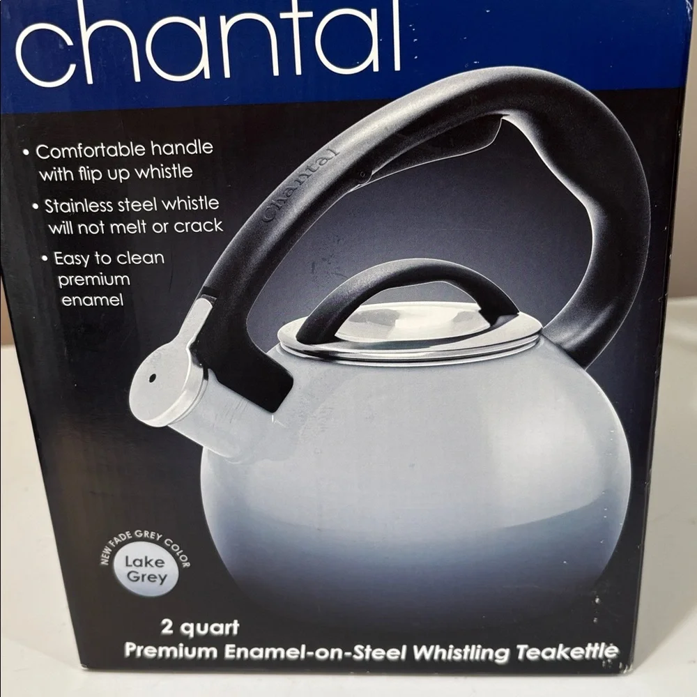 Chantal Fade Gray Enamel-on-Steel Whistling Tea Kettle with Black Handle - 2 qt - Picture 4 of 4